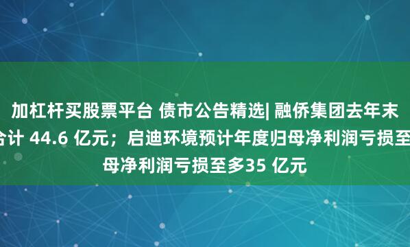 加杠杆买股票平台 债市公告精选| 融侨集团去年末债务逾期合计 44.6 亿元；启迪环境预计年度归母净利润亏损至多35 亿元