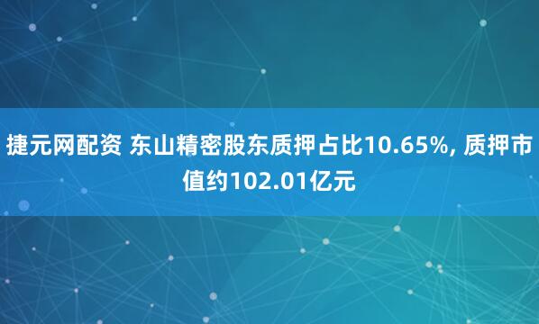 捷元网配资 东山精密股东质押占比10.65%, 质押市值约102.01亿元